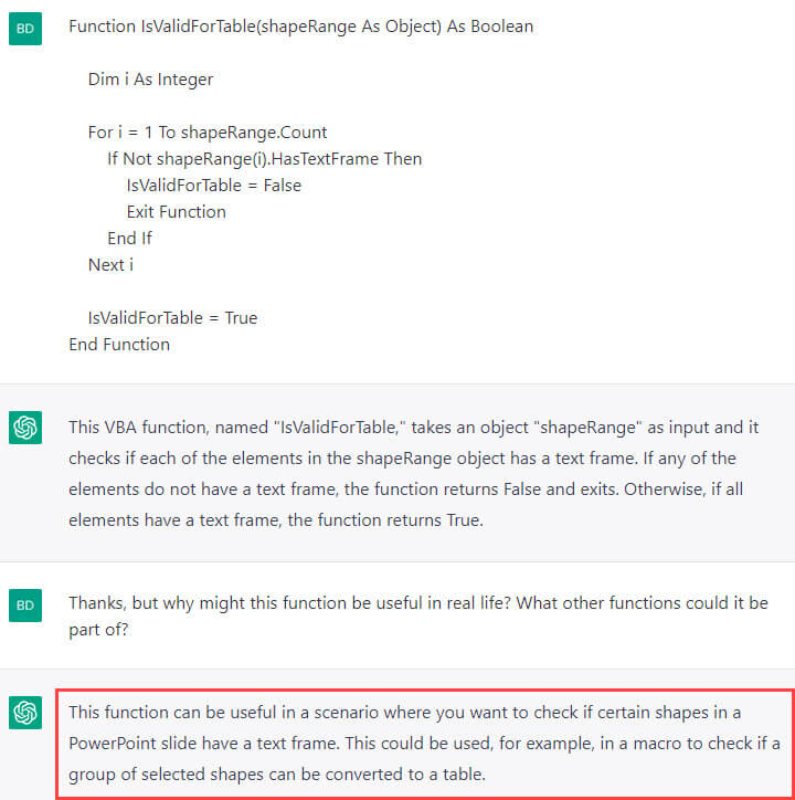 ChatGPT - VBA Code Explanation