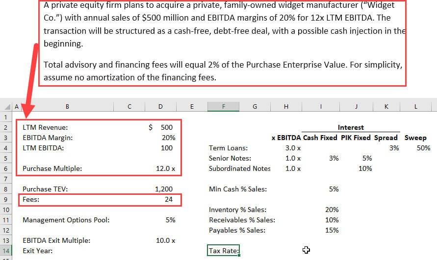 LBO Modeling Test Assumptions