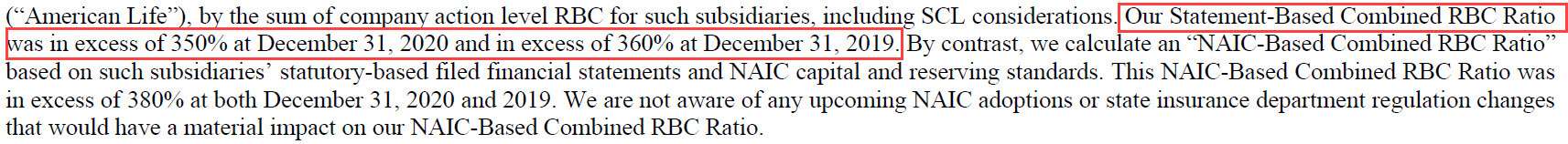 Financial Institutions Group - Insurance - RBC Ratio for MetLife