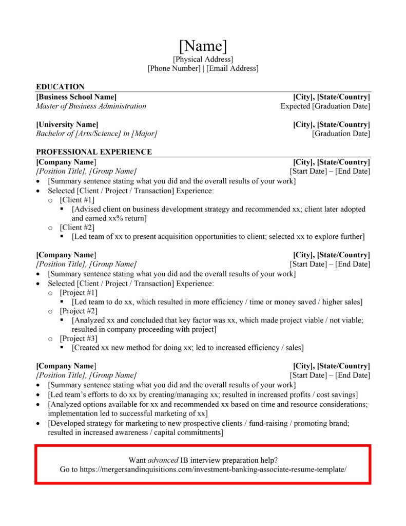 Investment Banking Associate Resume Template